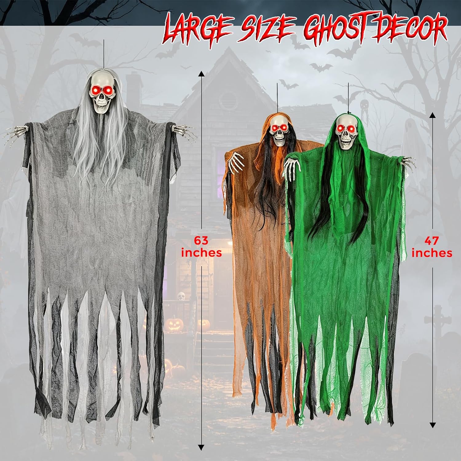 Detalle de Hanging Halloween Skeleton Decorations, 3-Pack