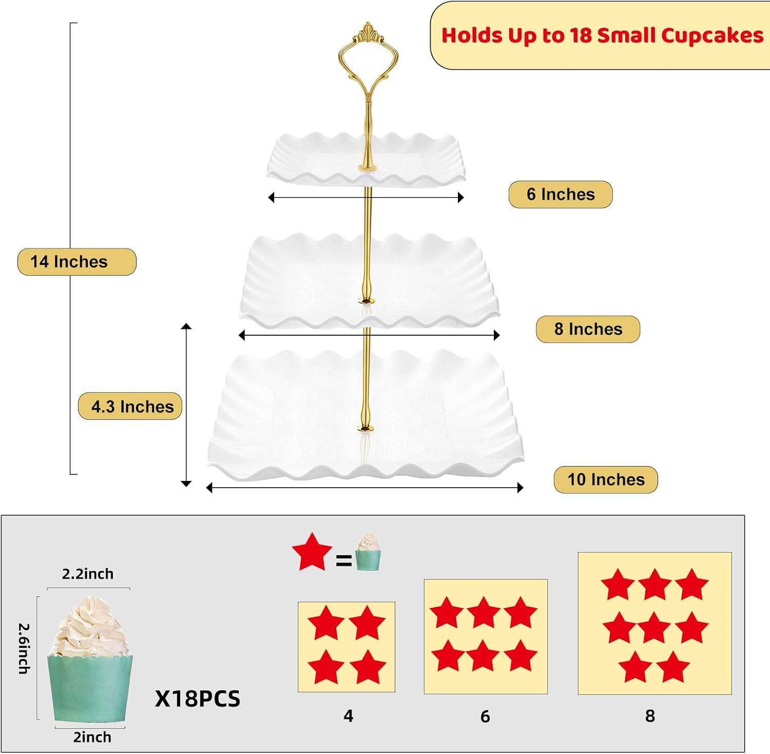 Detalle de DAFURIET 3-Tier Dessert Cupcake Stand (White) for Tea Parties, Birthdays & Weddings