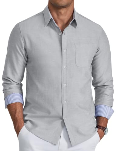 Detalle de COOFANDY Chemise Homme Oxford, manches longues sans repassage, coton décontracté infroissable — Gris clair, 2XL