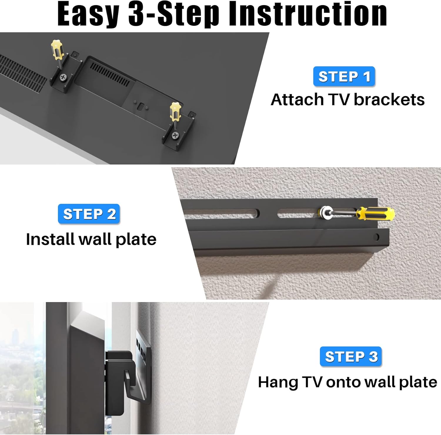 Thumbnail 4 de KAMIWI No Stud TV Wall Bracket for 32–75 inch TVs (Drywall, VESA up to 600x400mm)