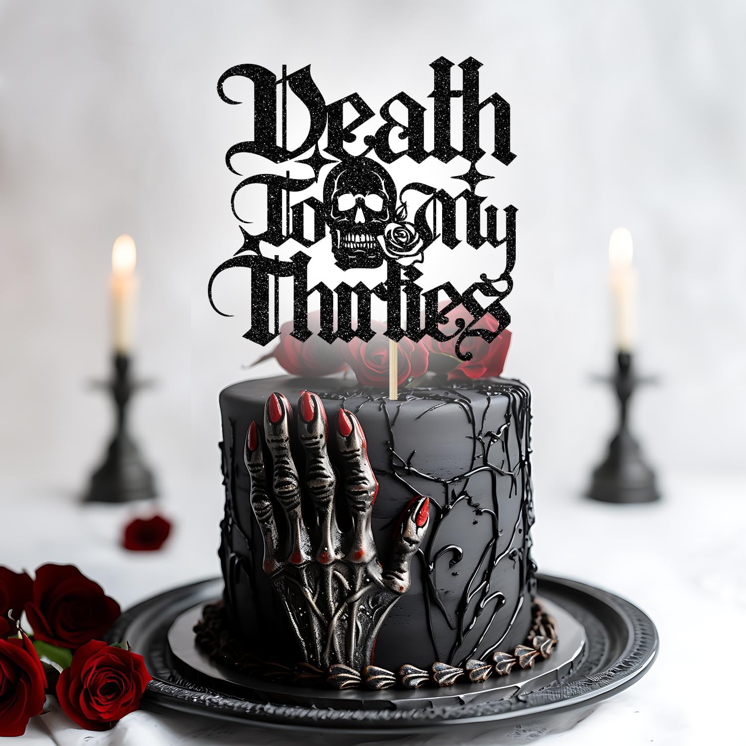 Thumbnail 3 de Black Glitter Cake Topper