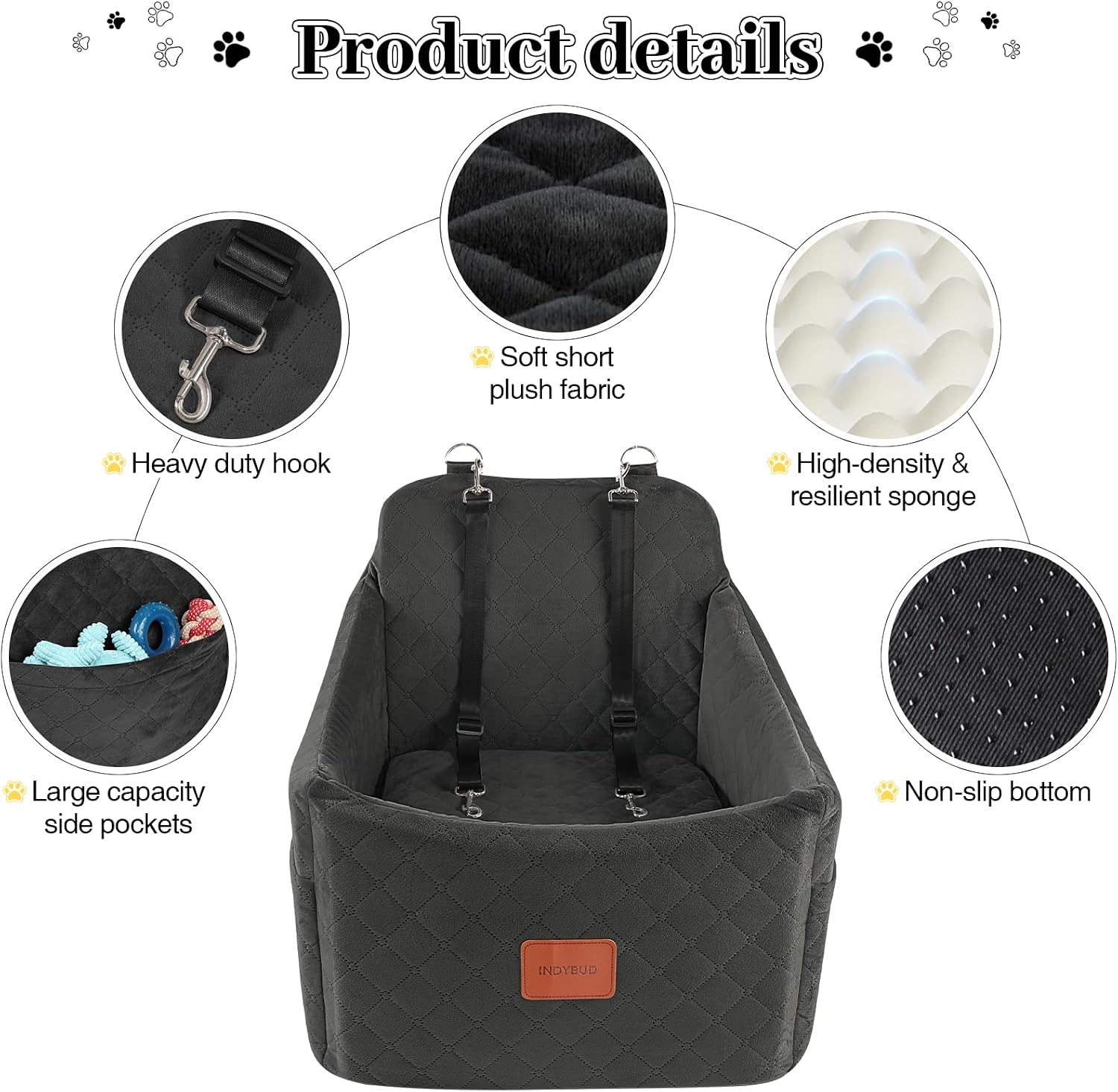Detalle 2 de INDYBUD Small Dog Car Seat 35 lb pet booster
