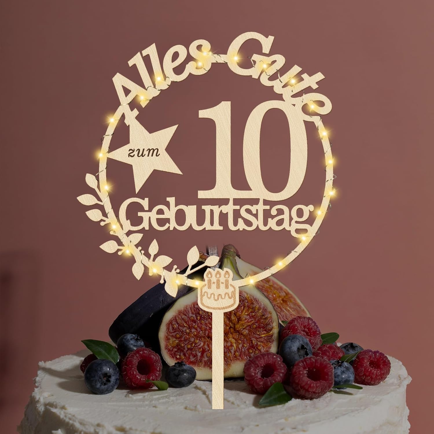 Thumbnail 2 de Giftota Cake Topper 10 Geburtstag Holz LED