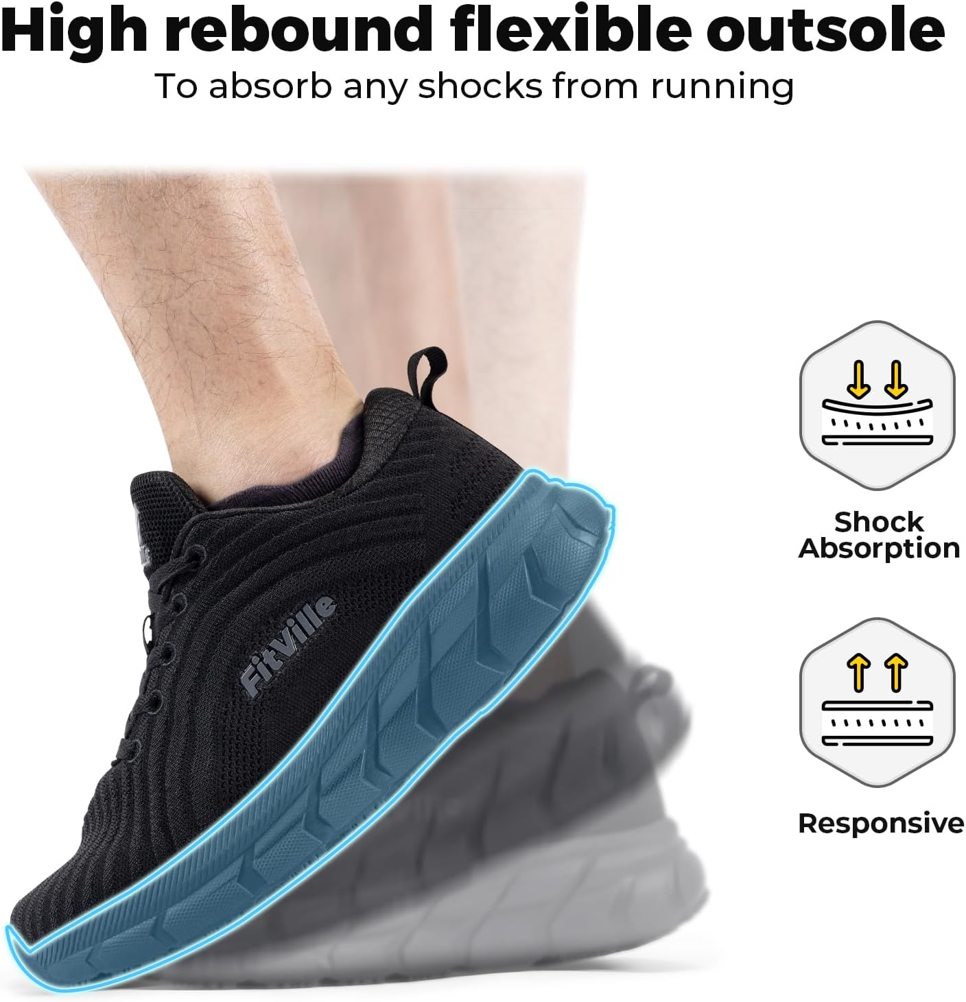 Detalle de FitVille Extra Weite Laufschuhe Herren – Atmungsaktive Turnschuhe mit breiter Zehenbox und guter Dämpfung