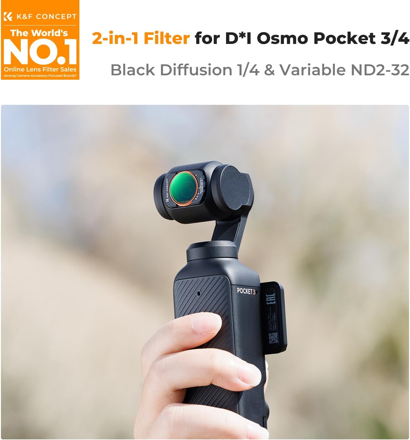 Detalle de K&F CONCEPT 2-in-1 ND + black mist magnetic filter for DJI Osmo Pocket 3 (Black-mist 1/4 & ND2-32)