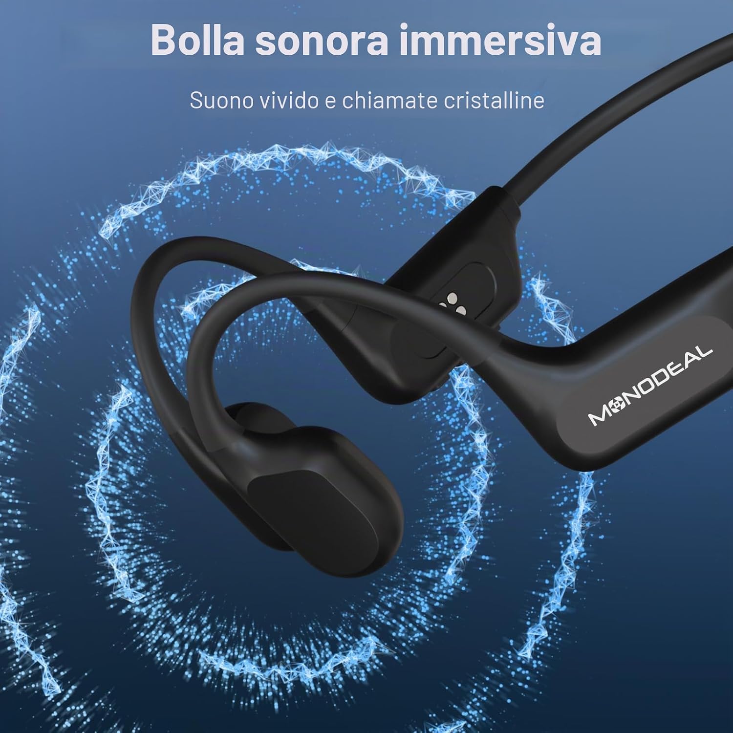 Detalle de Cuffie Conduzione Ossea Subacquee MP3 16GB per Piscina – 26 g, IPX8, Bluetooth 6.0