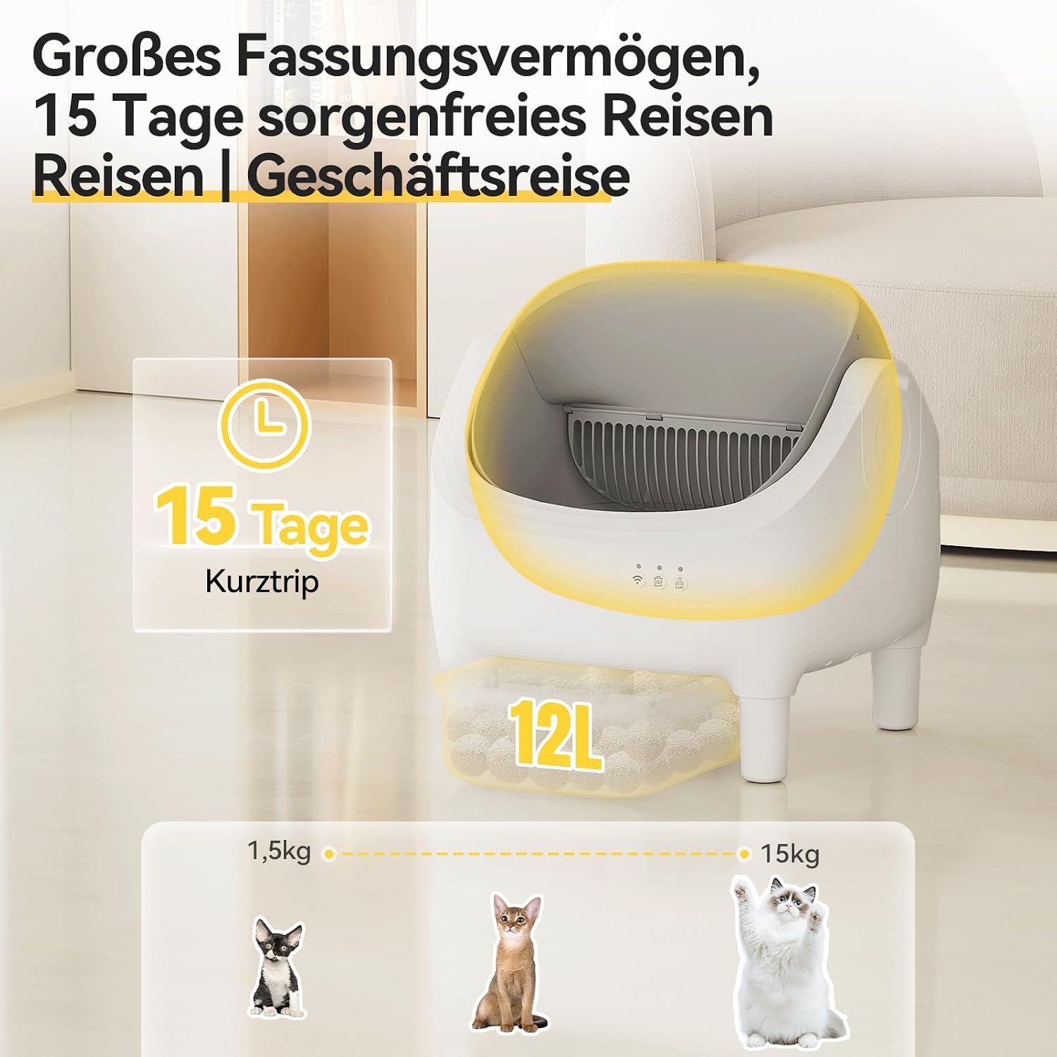 Detalle de JUMMICO Selbstreiniger Katzentoilette – XXL Top Open Design mit App-Kontrolle