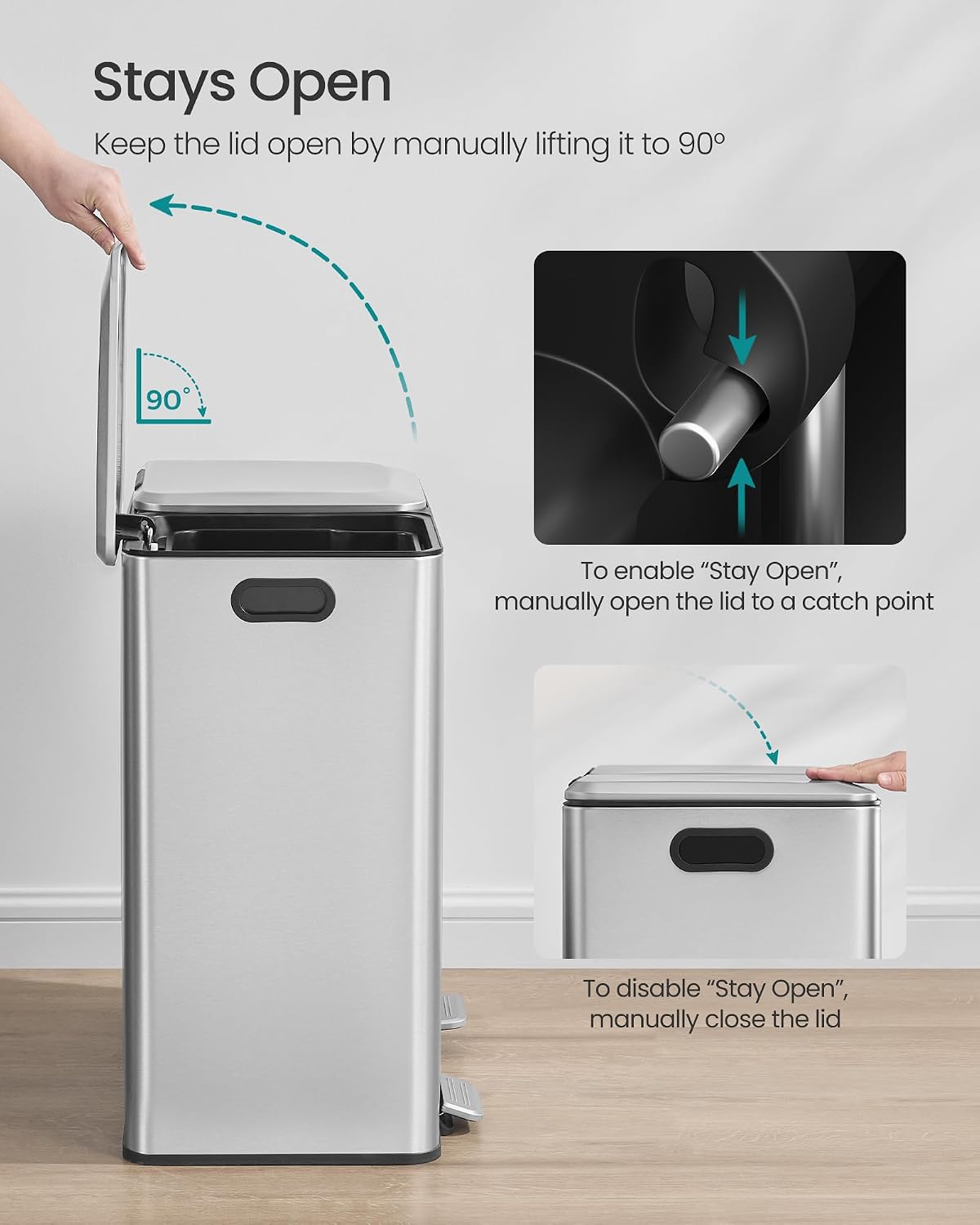 Thumbnail 3 de SONGMICS ULTB743E01 Double Trash Can, 2 x 8-Gallon, Stainless Steel