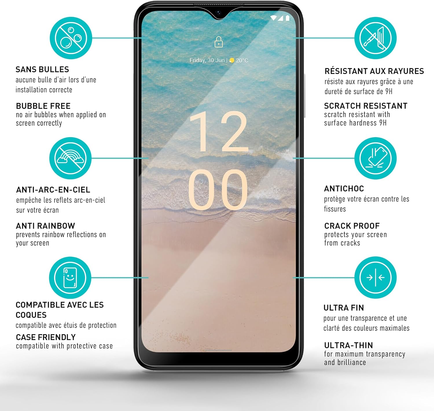 Detalle de smartect Verre Trempé pour Nokia G22 (lot de 3) – protection HD anti-rayures 9H, 0,3 mm transparent