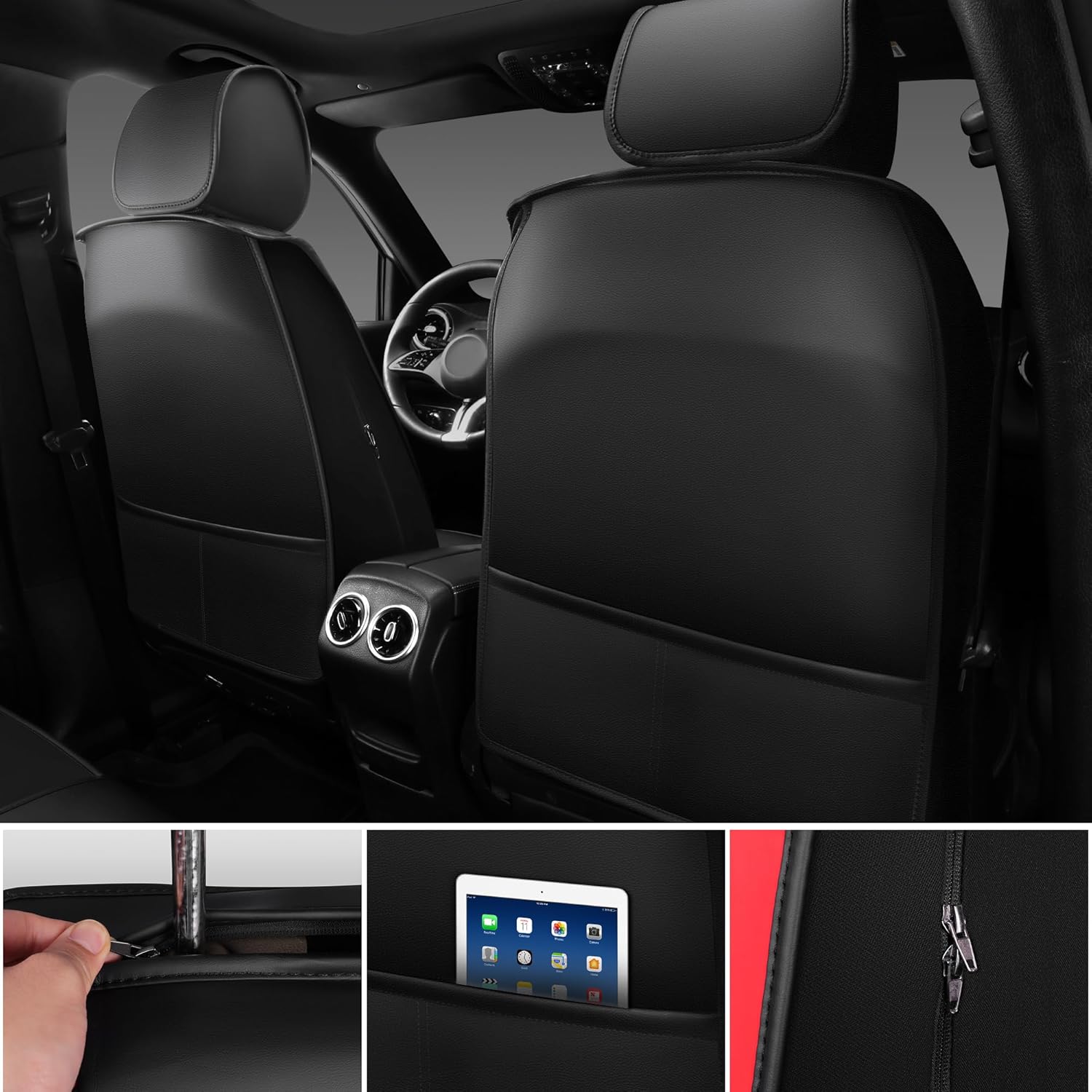 Thumbnail 3 de CAR PASS Nappa Leather Front Car Seat Covers (Waterproof, Anti-Slip, Airbag-Compatible) — Black/Red