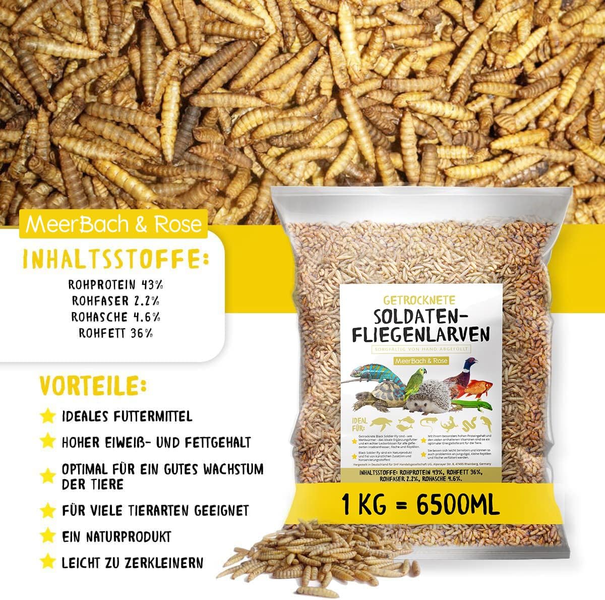 Detalle de Soldatenfliegenlarven getrocknet 1kg – proteinreicher Futterbestandteil für Tiere