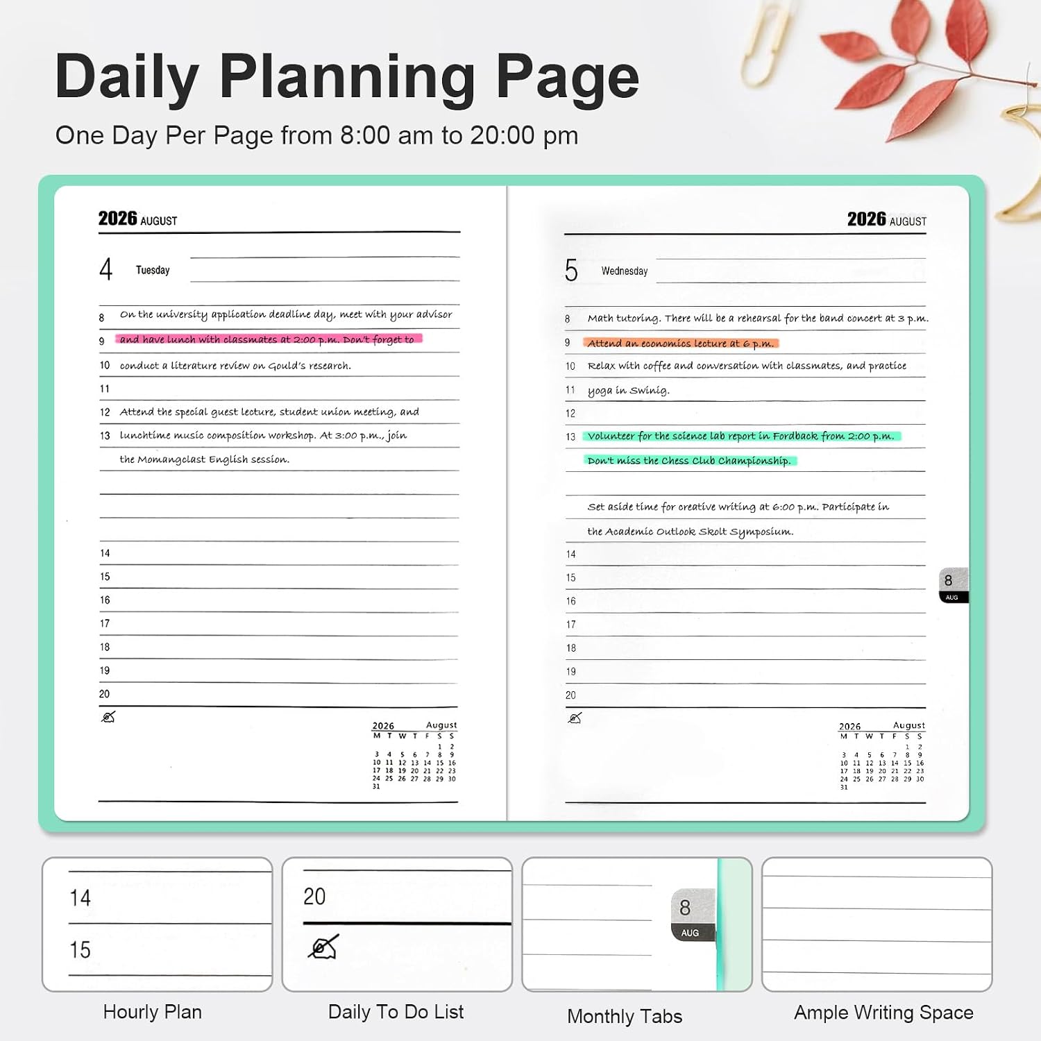 Thumbnail 3 de Academic Diary 2026-2027: Page A Day A5 Diary (Cyan) for School and Family