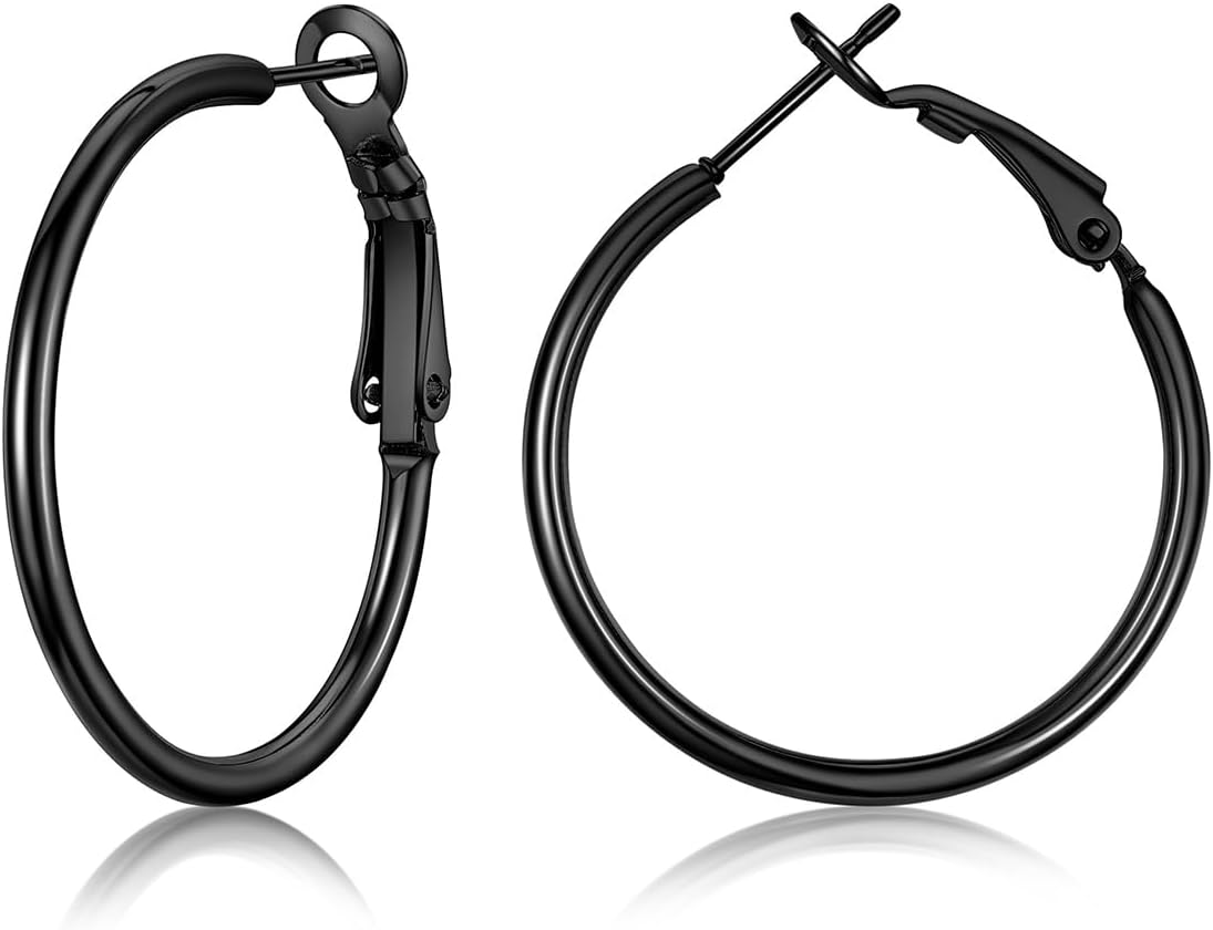 Detalle de FOCALOOK Boucles d’oreilles créoles femme argent/plaqué or/noir en acier inoxydable (grands anneaux)