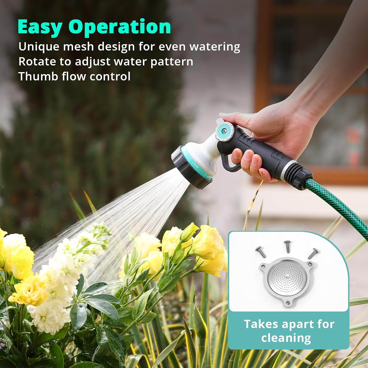Detalle de QUOBAS HN11 Garden Hose Nozzle, 6 Spray Patterns, Thumb Control
