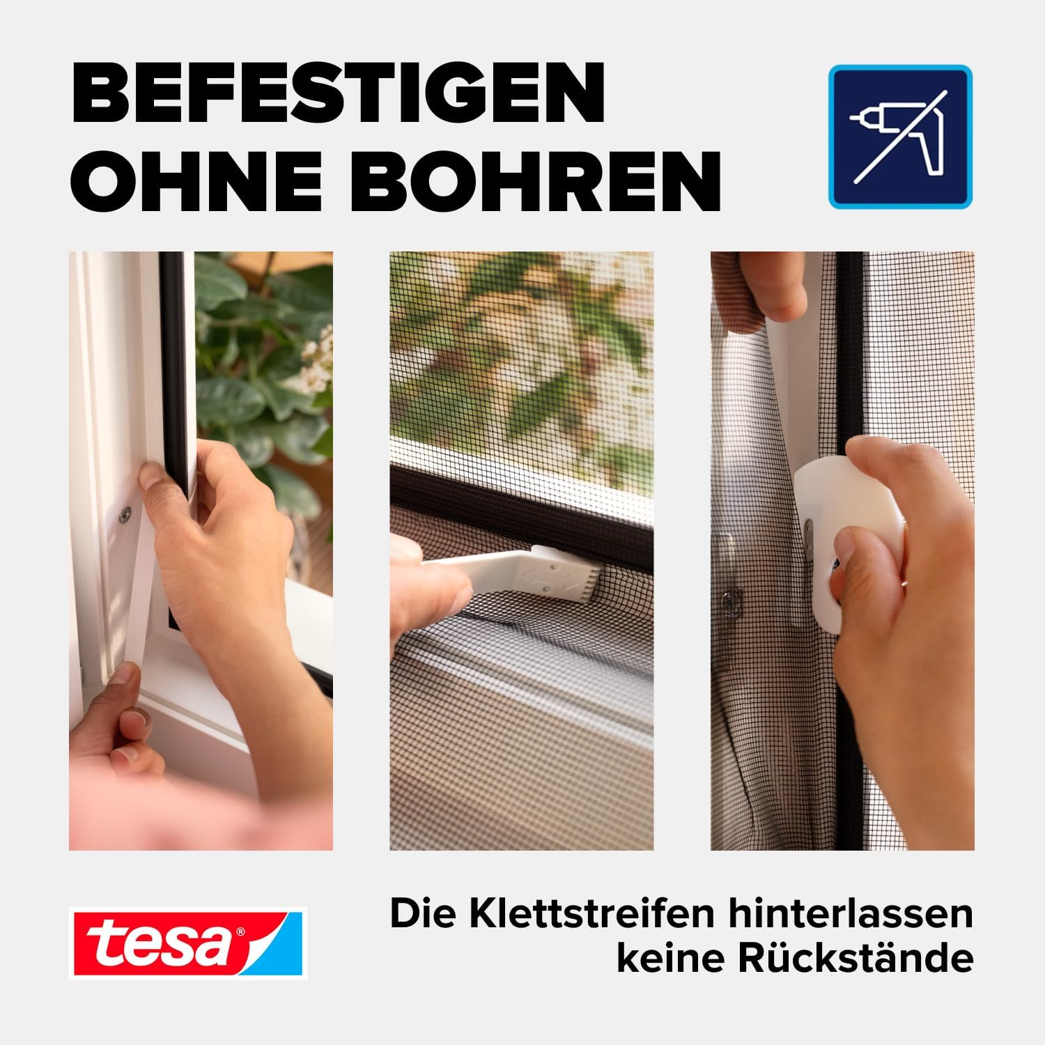 Thumbnail 4 de tesa INSECT STOP Klett Fliegengitter Premium für Fenster (130 x 130 cm) in Anthrazit/Transparent