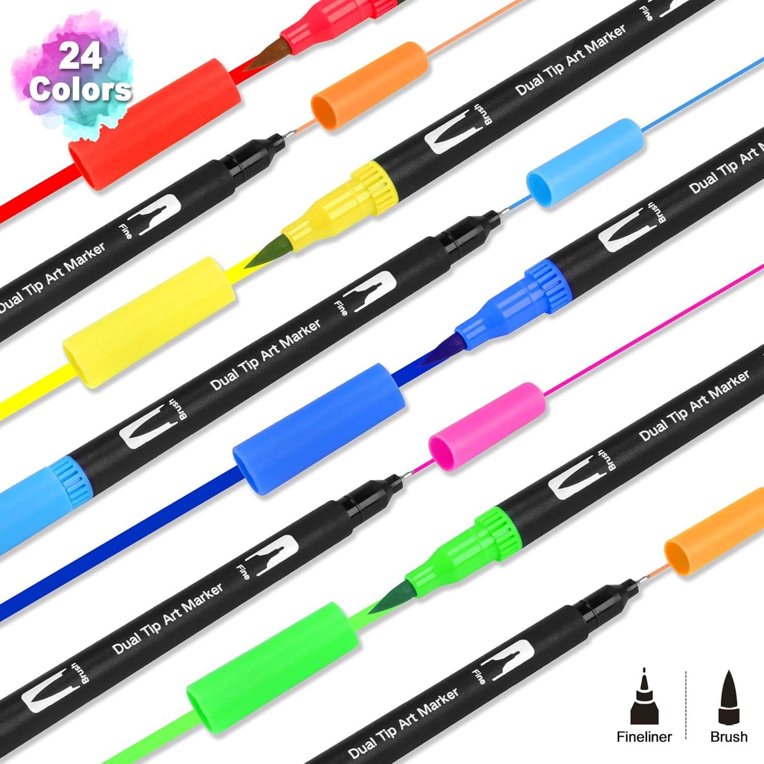 Thumbnail 5 de Wonsar Dual Brush Pen Set (24 Farben) mit Fineliner & Pinselspitze – für Bullet Journal, Handlettering & Aquarell-Effekte