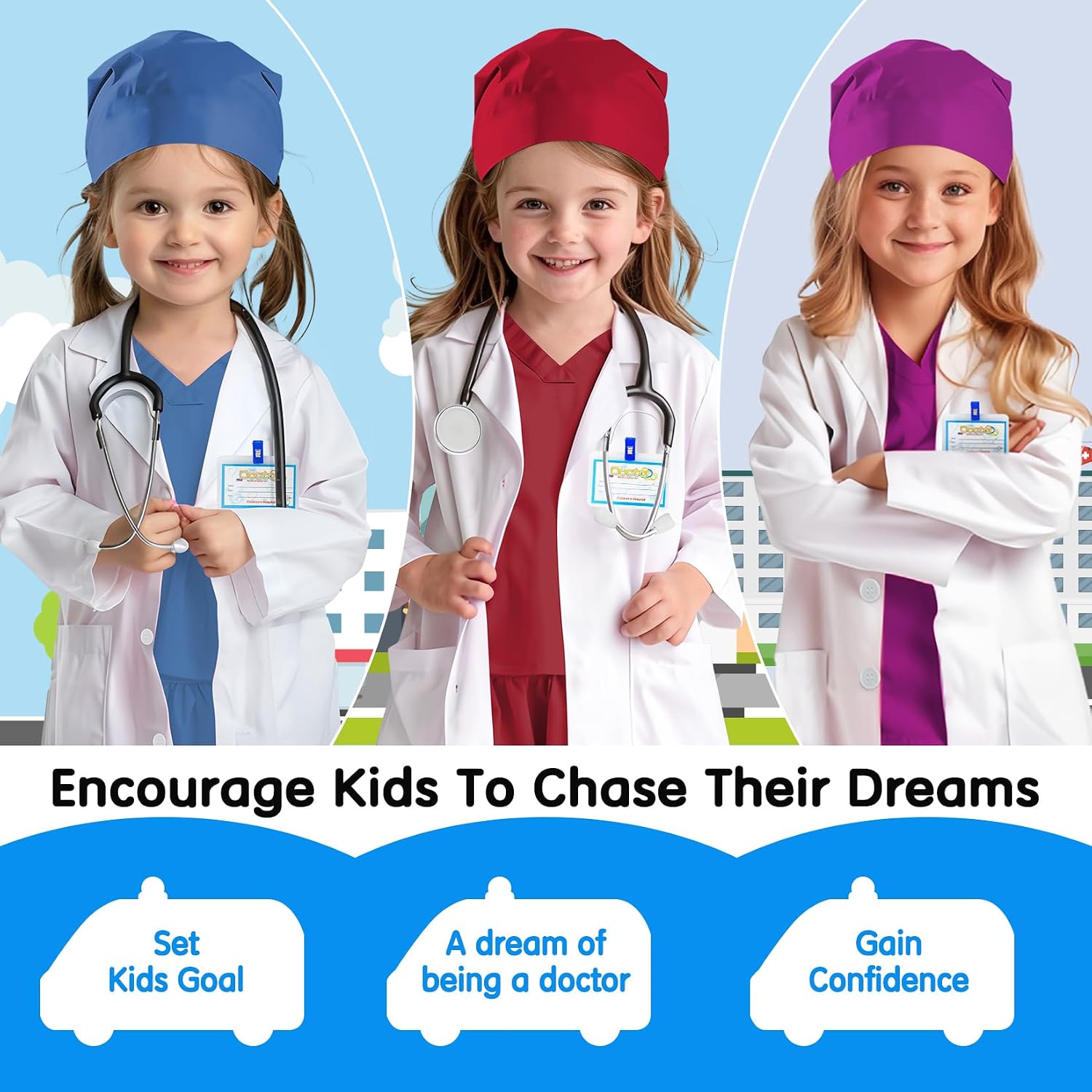 Detalle de COTATERO CO-BL-CO-7P Kids’ Doctor Costume Set with Lab Coat and Stethoscope