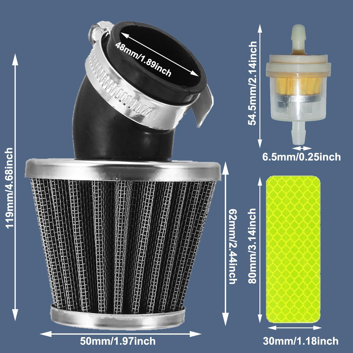 Thumbnail 1 de ZAMDOE 48mm–50mm 45° elbow air intake filter cleaner for 50cc–250cc GY6 & motocross-style bikes