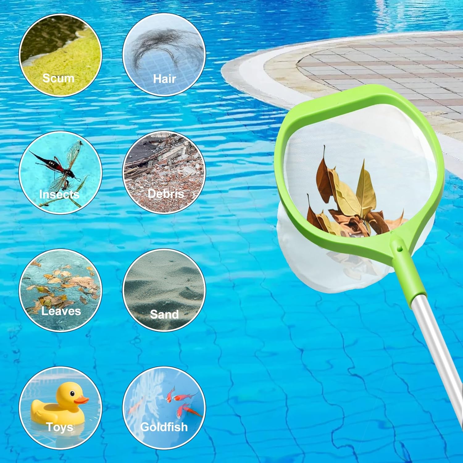 Thumbnail 4 de Hot Tub Skimmer Net with 2-Section Extendable Handle (Small Pool Pond Net) – Ultra-Fine Green Mesh