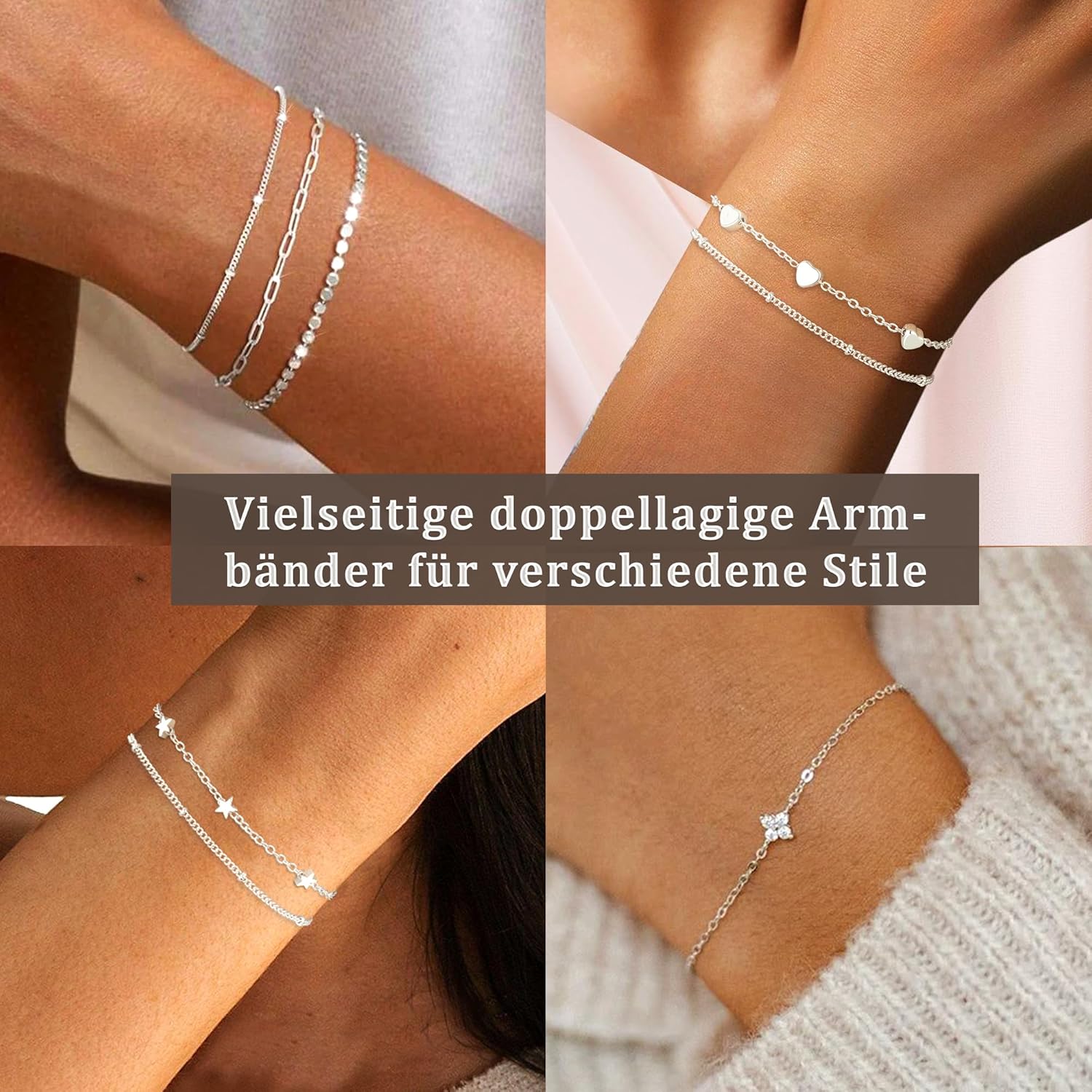Thumbnail 2 de Avotto 925 Silber Armband für Damen & Mädchen (doppelte, stackbare Schmuckarmbänder)