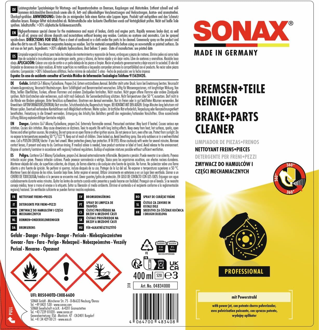 Thumbnail 1 de SONAX Nettoyant Freins+pièces (400 ml) – Nettoyant tout-en-un pour freins, embrayages et pièces moteur