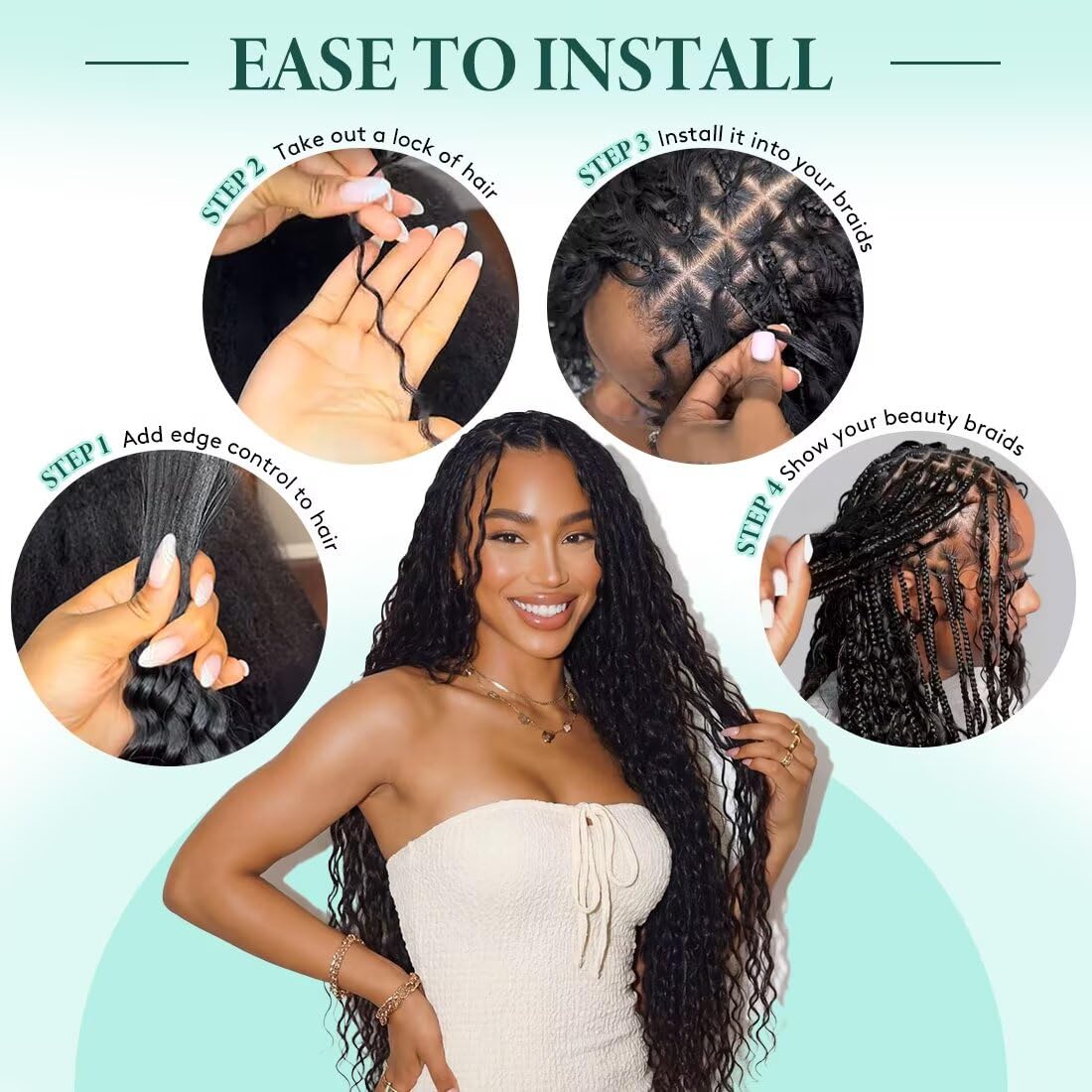 Detalle de Boho Hair for Braiding: 2 Bundles of 100g 16-Inch Curly Virgin Brazilian Remy Hair (Natural Black) for Knotless Boho Styles