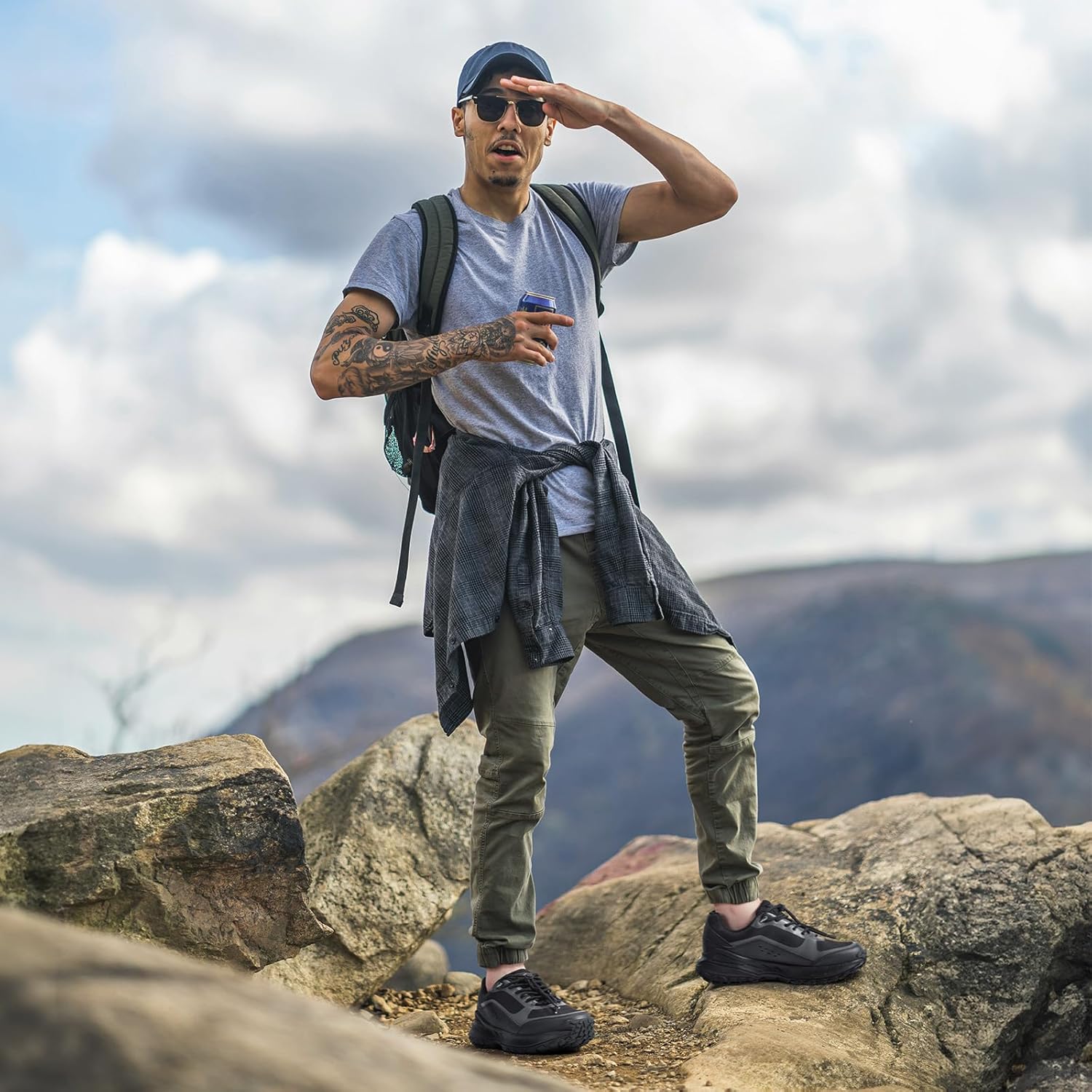 Thumbnail 2 de FitVille Extra Larges Chaussures Basses de Randonnée Homme – baskets de trekking antidérapantes et respirantes