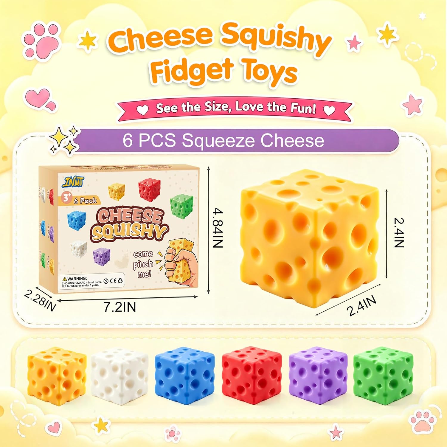 Detalle de INMT Cheese Squishy Fidget Toys, 2.4-Inch Slow-Rising TPR Set of 6