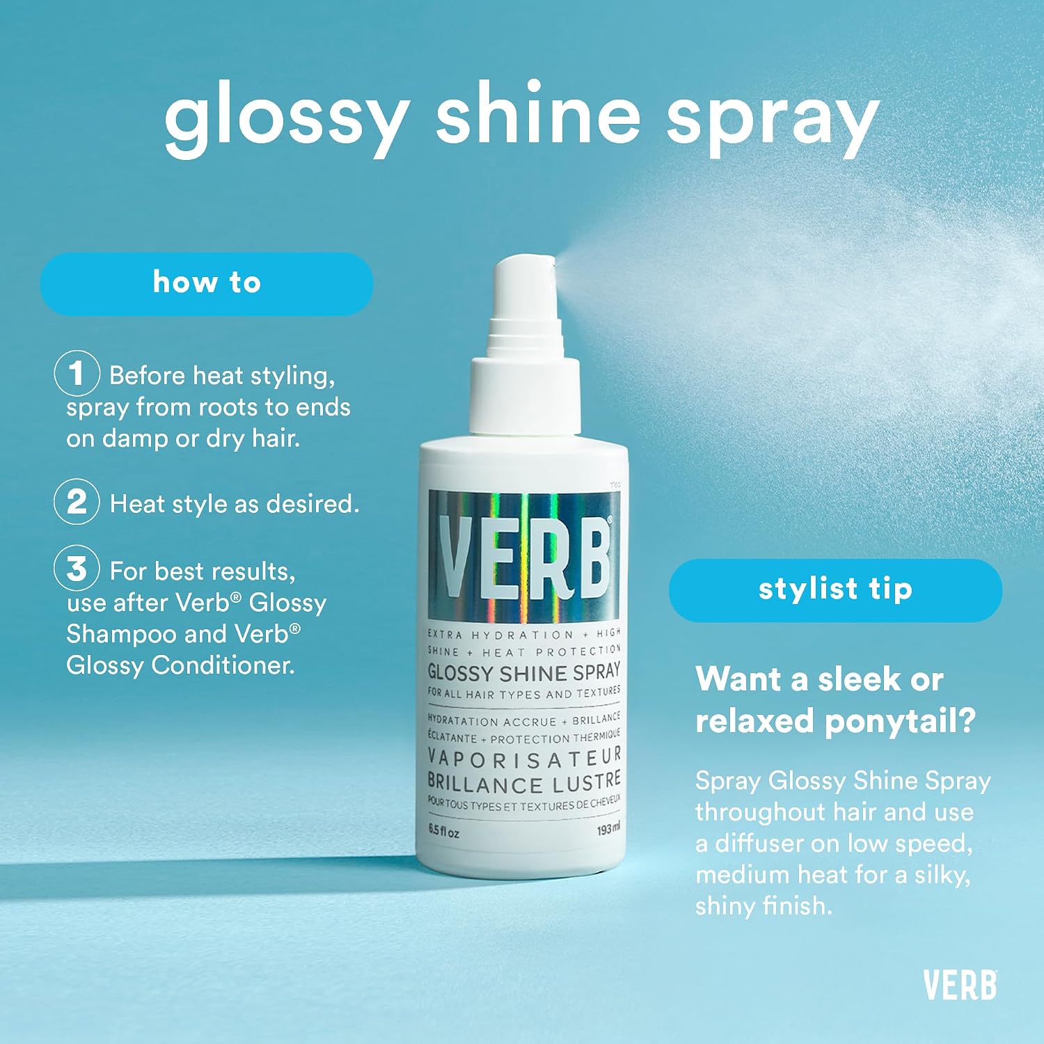 Thumbnail 4 de VERB Glossy Shine Spray moisturizing heat protectant