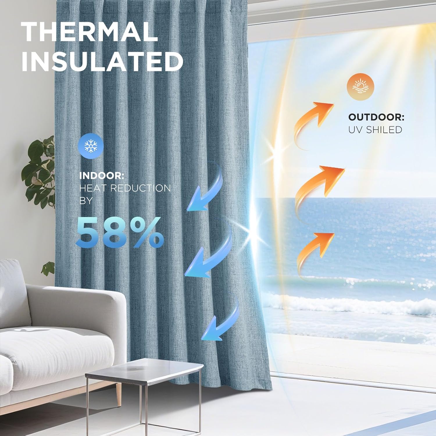 Thumbnail 3 de Joydeco Blackout Thermal Lined Curtains 66x90 Inch, 2 Panels with Back Tabs & Rod Pocket