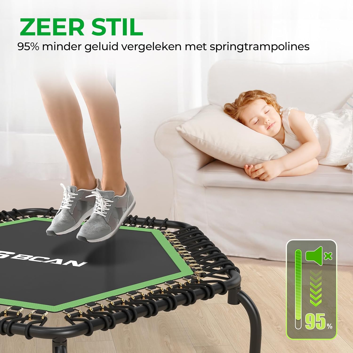 Detalle 1 de BCAN 48T6 fitnesstrampoline 122 cm met elastische koorden en verstelbare T-stang