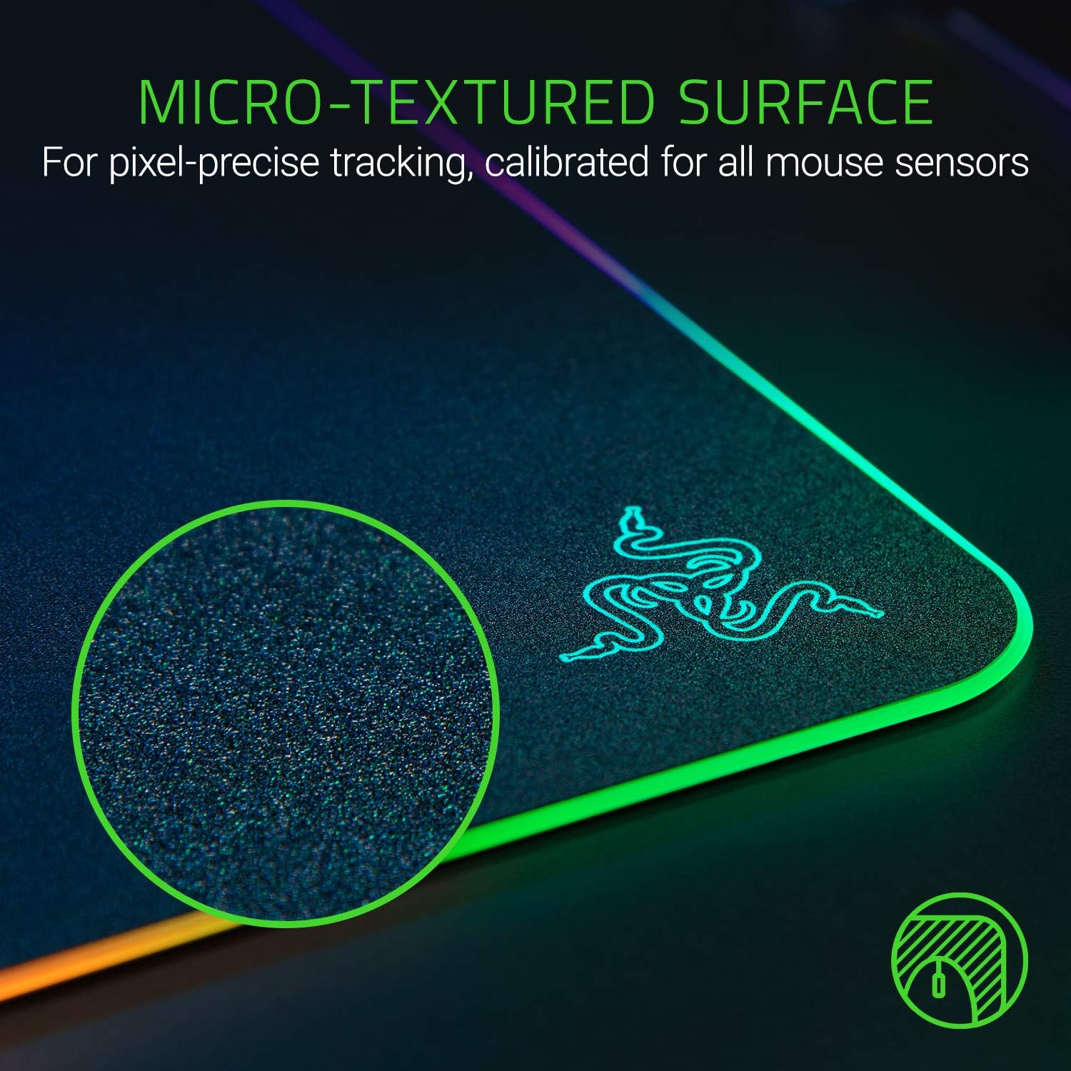 Thumbnail 3 de Razer Firefly V2 – Tapis de souris de jeu micro-texturé avec éclairage Chroma RGB (bords lumineux, antidérapant) Noir