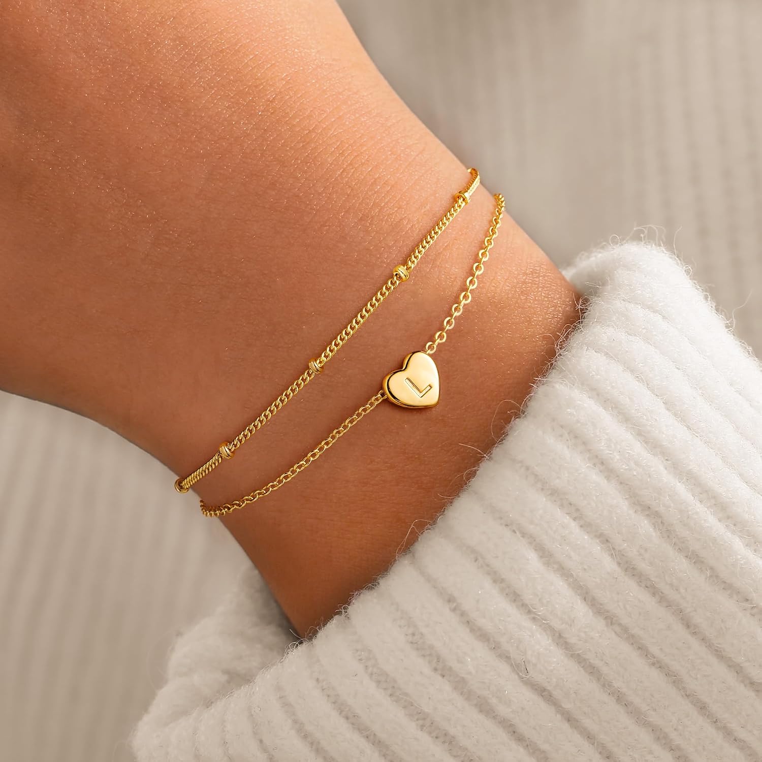 Detalle de TINGN Bracciale da donna a forma di cuore in oro 14 carati con ciondolo personalizzato – stile ed eleganza per lei