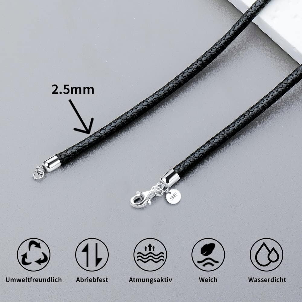 Thumbnail 3 de Viwind Lederkette 2,5 mm Geflochten, 925 Silber Verschluss – Unisex Halskette 45–60 cm