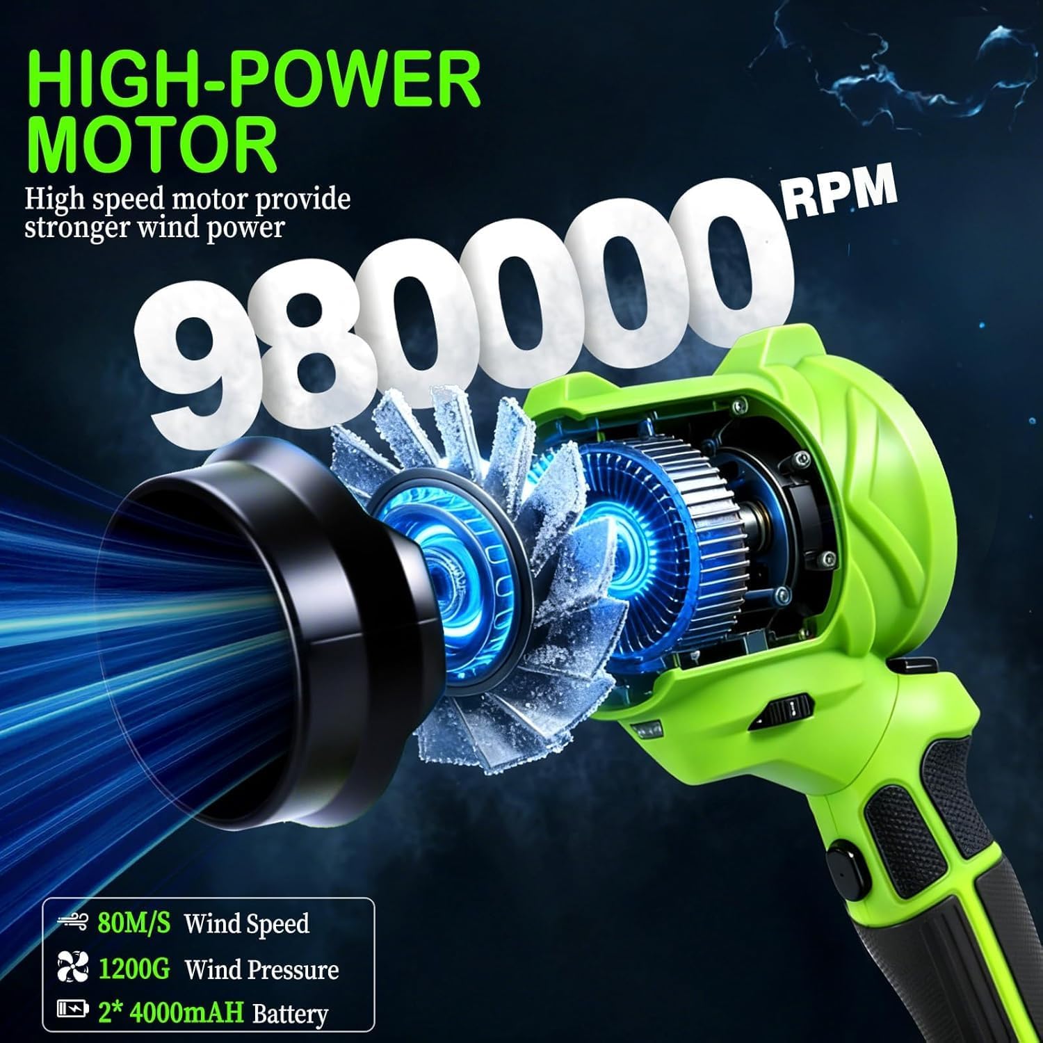 Detalle de Cordless leaf blower with 4.0 Ah batteries