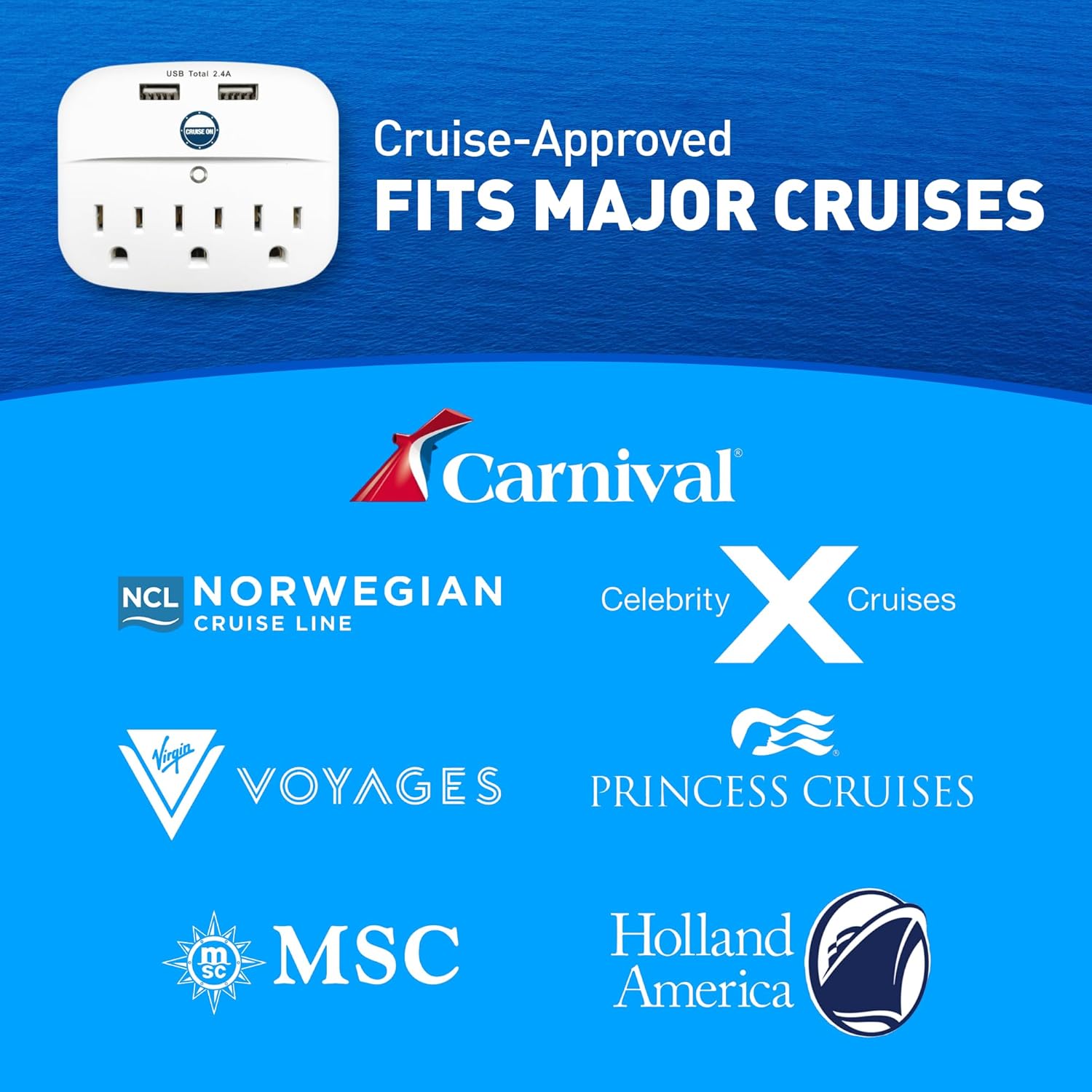 Detalle de Cruise Approved Power Strip - Non Surge Protector with 2 USB Outlets and 3 AC Ports