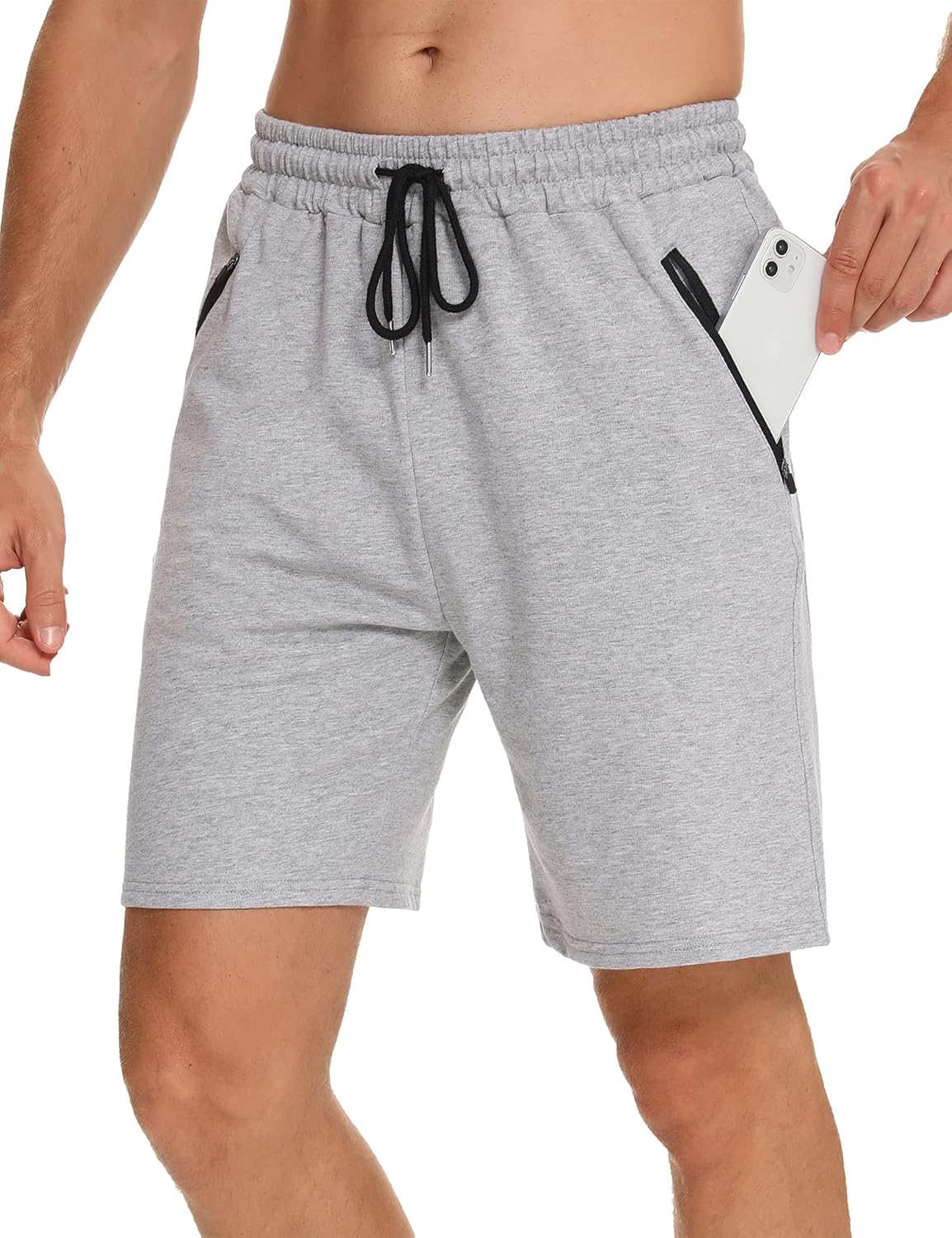 Thumbnail 5 de Wayleb Men’s Cotton Summer Running Shorts with Zipper Pockets (XXL, Black) – Practical Everyday Gym Wear