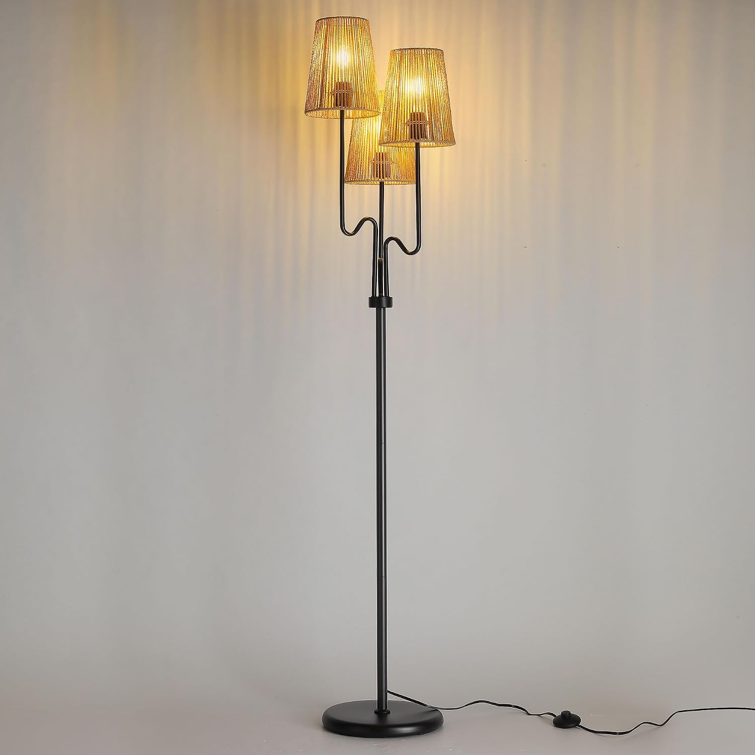 Thumbnail 6 de Boho Floor Lamp 68in rattan 3-light standing lamp ๐