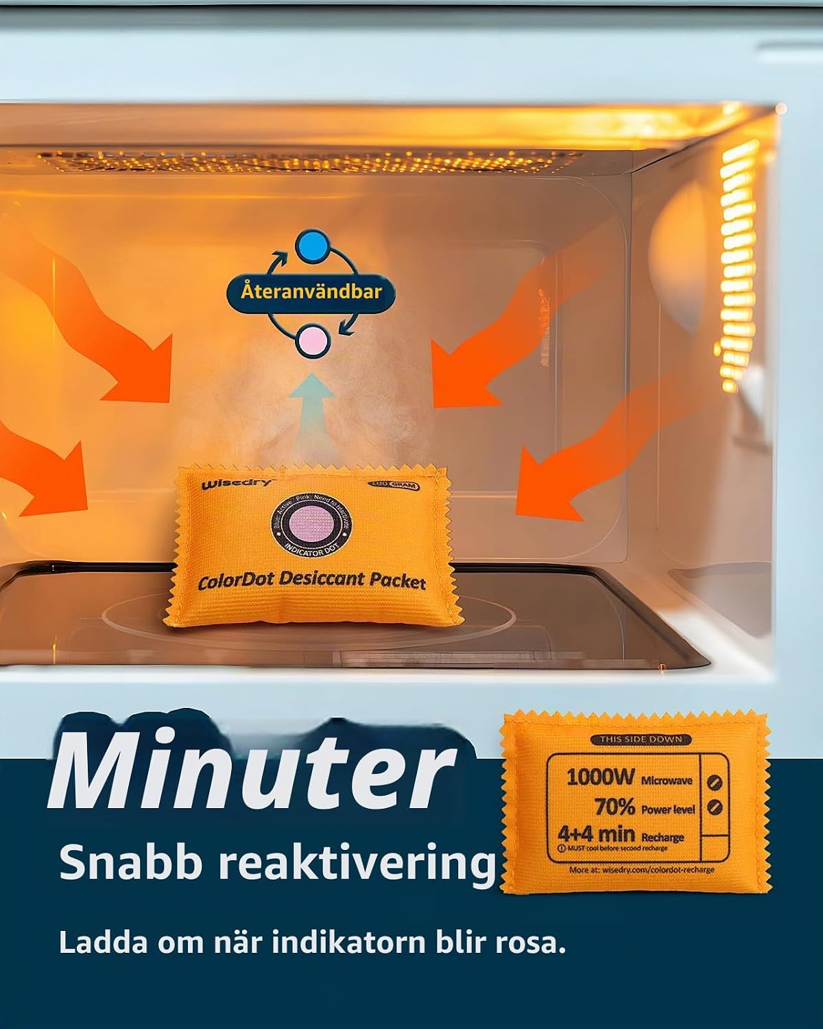 Detalle 1 de wisedry 100 g kiselgelpåsar med färgindikator, uppladdningsbara