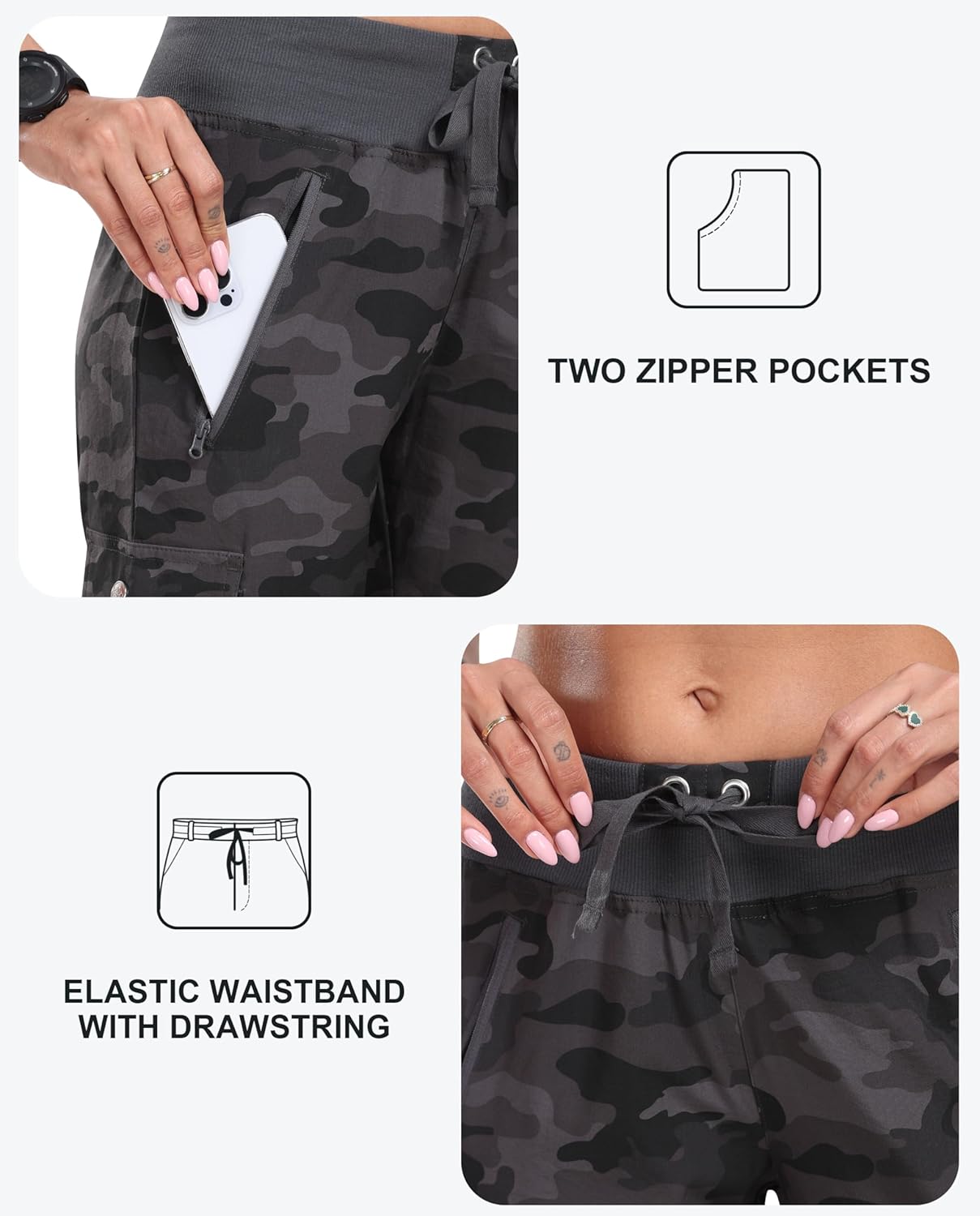 Detalle de MoFiz Women’s Cargo Capris Pants (Loose Fit) Lightweight Quick-Dry Hiking Travel Pants