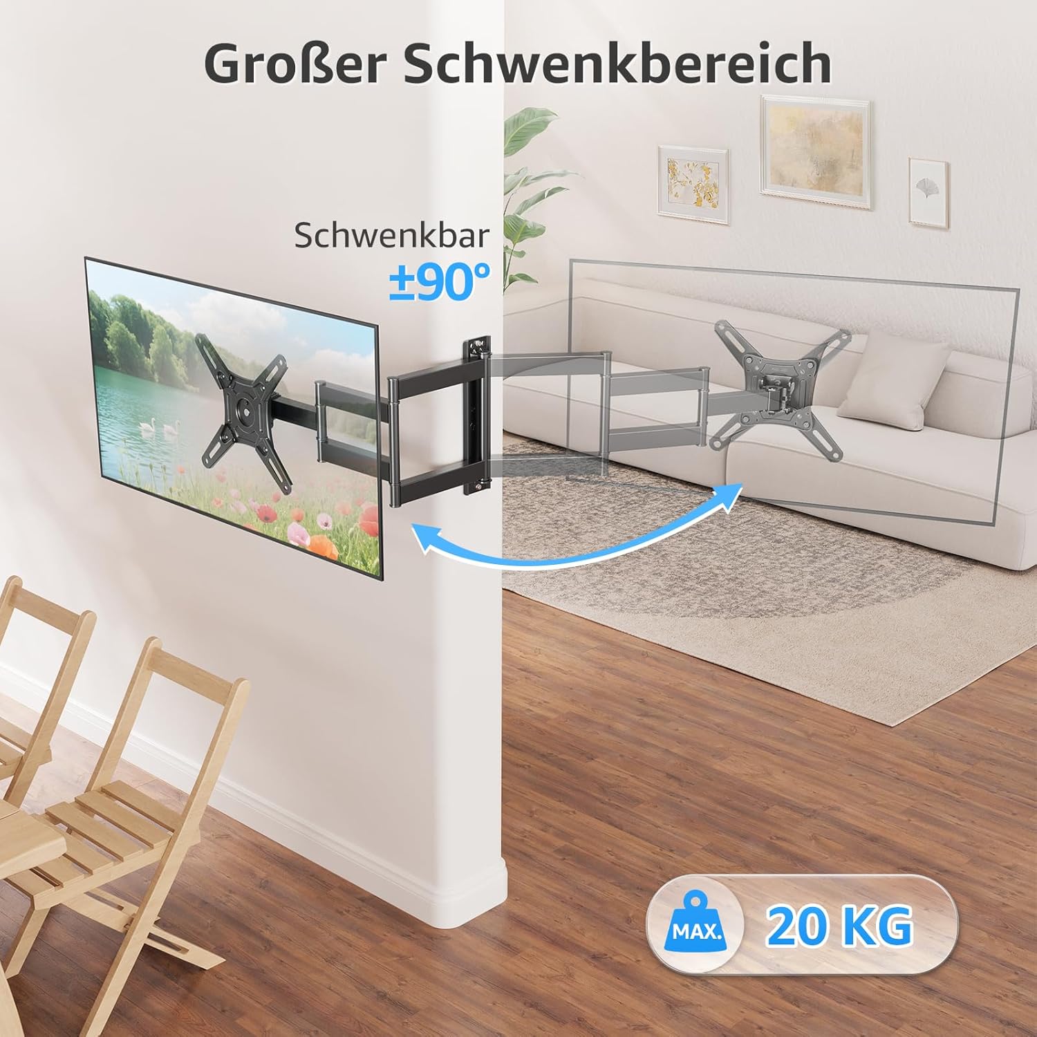 Detalle 1 de MOUNTUP 550mm TV-Wandhalterung mit 180° Drehung