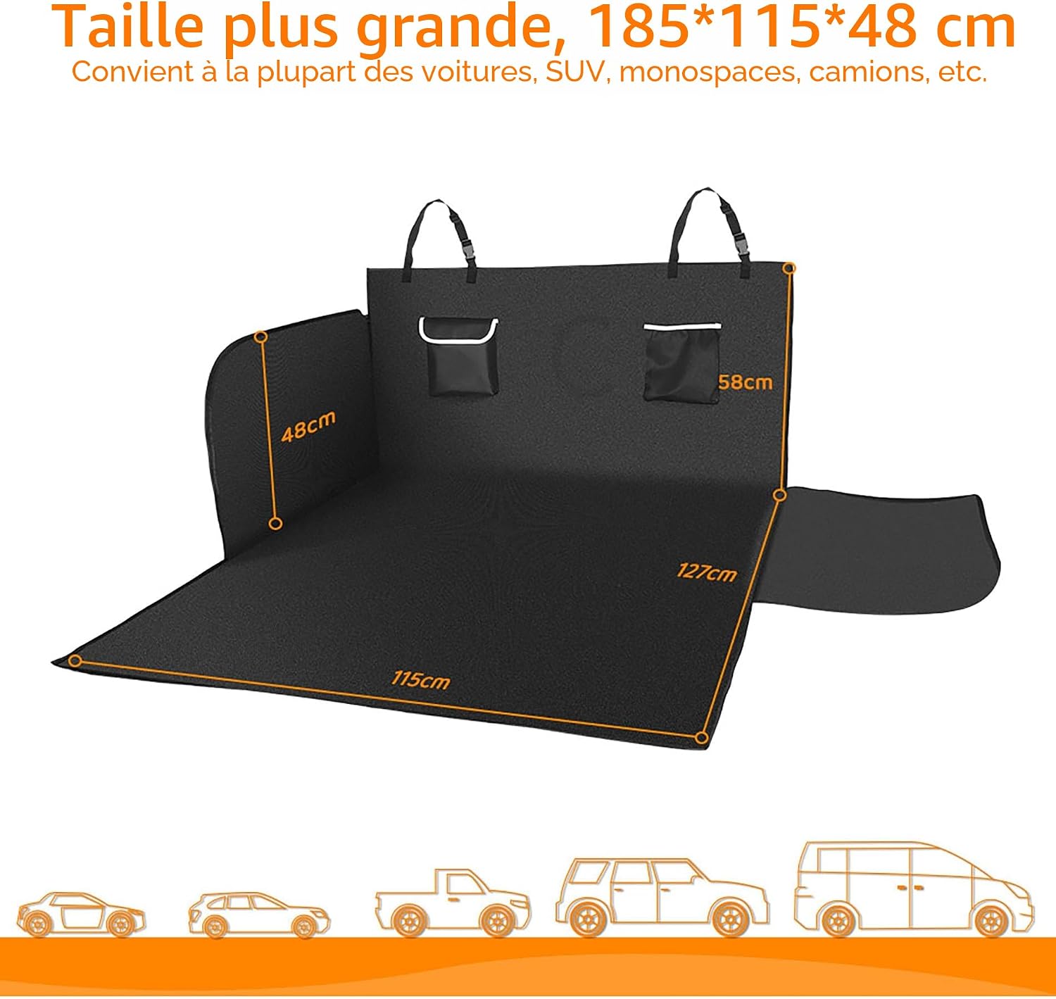 Detalle de KYG Tapis de Coffre Voiture Chien — protection universelle 185 x 115 x 48 cm, imperméable et antidérapant