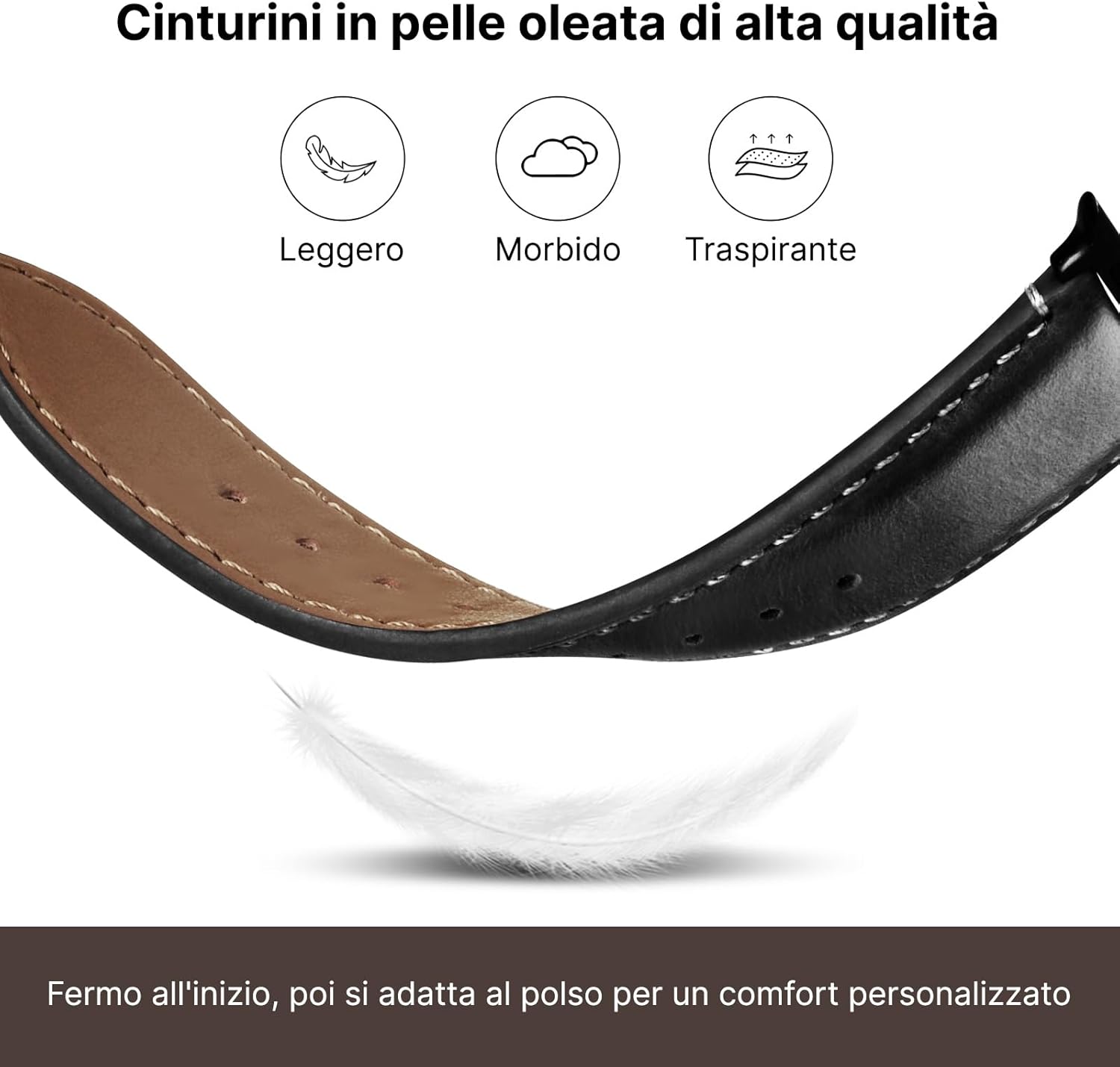 Detalle 2 de Fullmosa Cinturino in Pelle per Apple Watch – Cinturino Ricambio 42–49 mm con Chiusura Nera