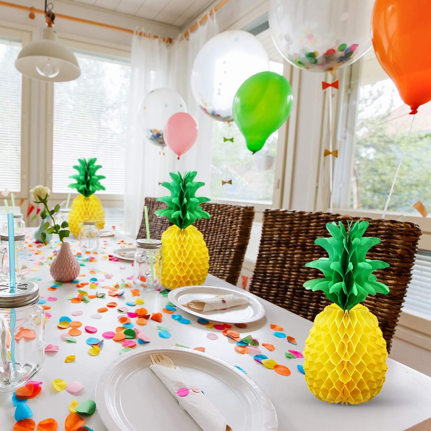 Detalle de Lot de 6 centres de table en papier de soie en forme d’ananas, 35,6 cm