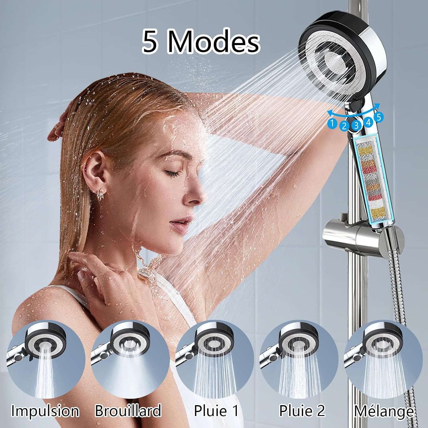 Detalle 1 de Nafall Pommeau Douche 5 modes 6 L/min