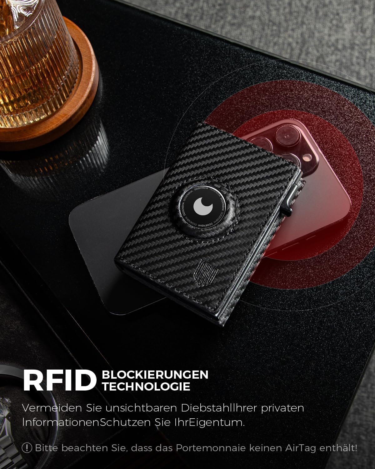 Thumbnail 4 de DODENSHA MagSnap Airtag Wallet Herren mit RFID-Kartenetui aus Leder (Carbon) – Smart Wallet mit AirTag-Fach