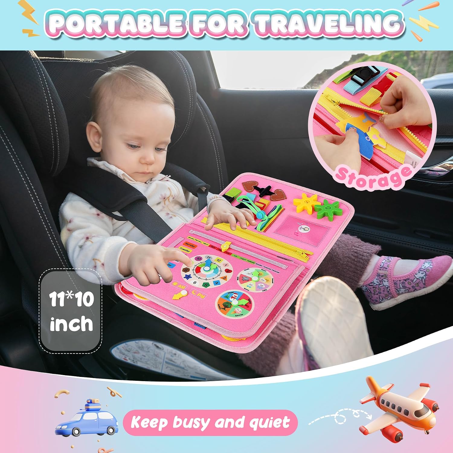 Detalle de Busy Board Montessori Busy Book for Toddlers, 6 Felt Pages for Travel