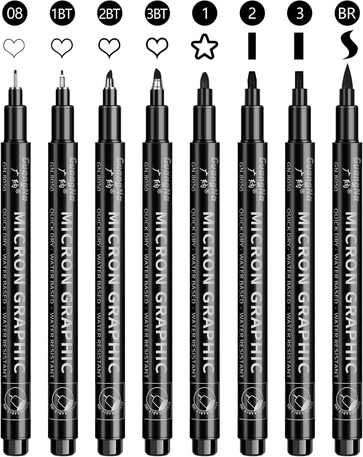 Detalle de OFFCUP zwarte fineliners, set van 8 met verschillende puntmaten