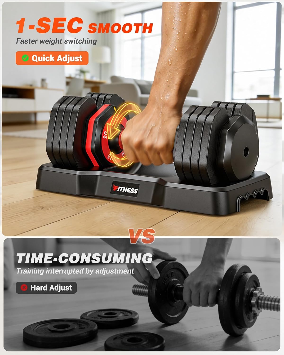 Thumbnail 6 de Rendpas SP0355 Adjustable Dumbbell Set, 5–25 lb, Quick-Adjust Dial