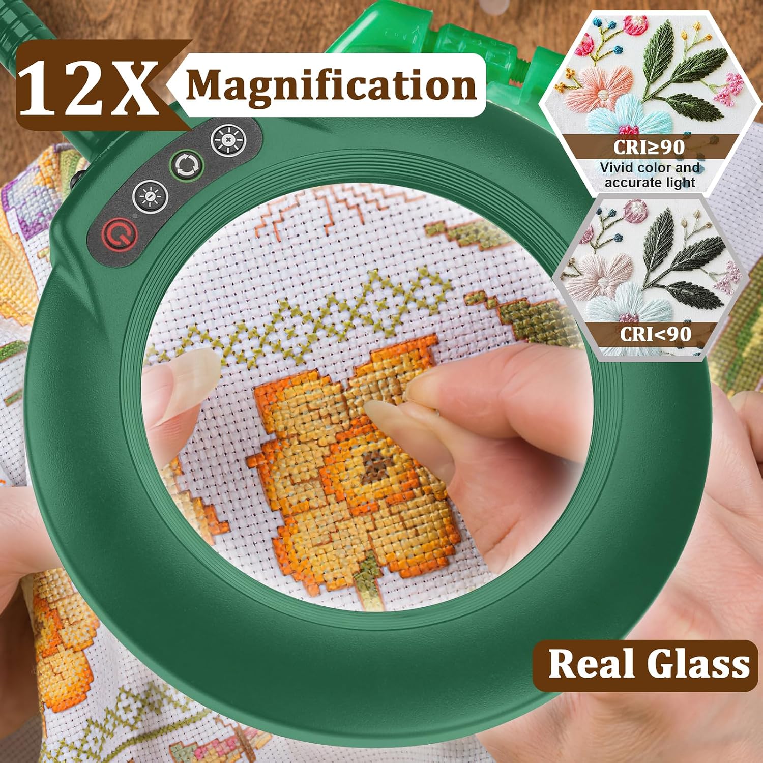 Thumbnail 1 de Veemagni 12X Real Glass Magnifying Glass with Light – Flexible Gooseneck LED Desk Lamp with Clamp